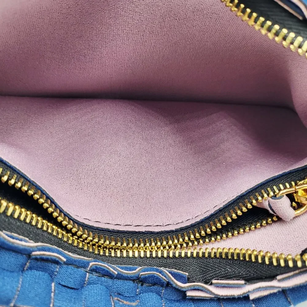 Leghila Blue Woven Neoprene Clutch Handbag Purse Multicompartment Made in Italy